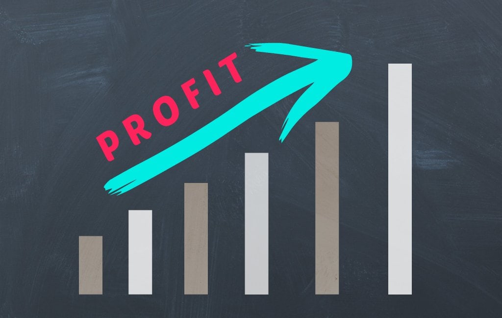 business profit graph bar arrow black board