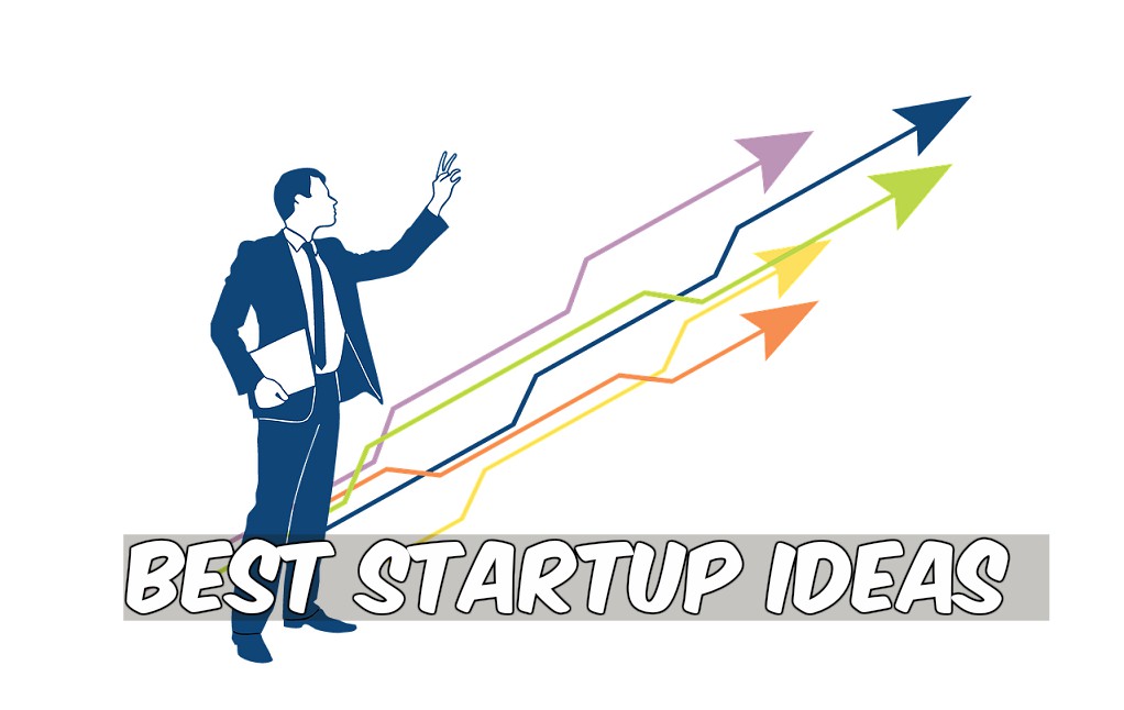 best startup ideas man standing profit arrows rise