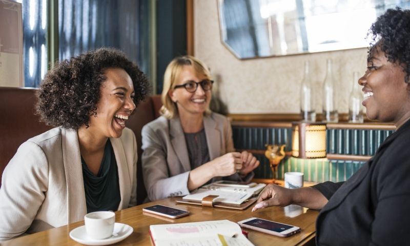 meeting with boss, girls laughing, meeting